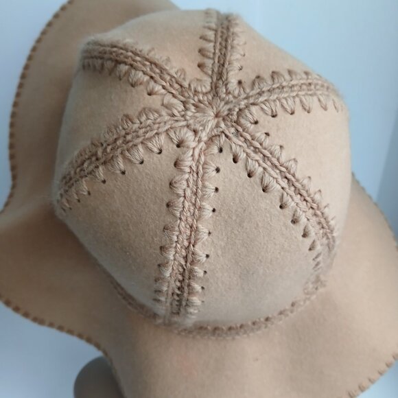 Vintage 90\'s Camel Wide-Brim 100% Wool Floppy Blanket Stitched Hat main image 12